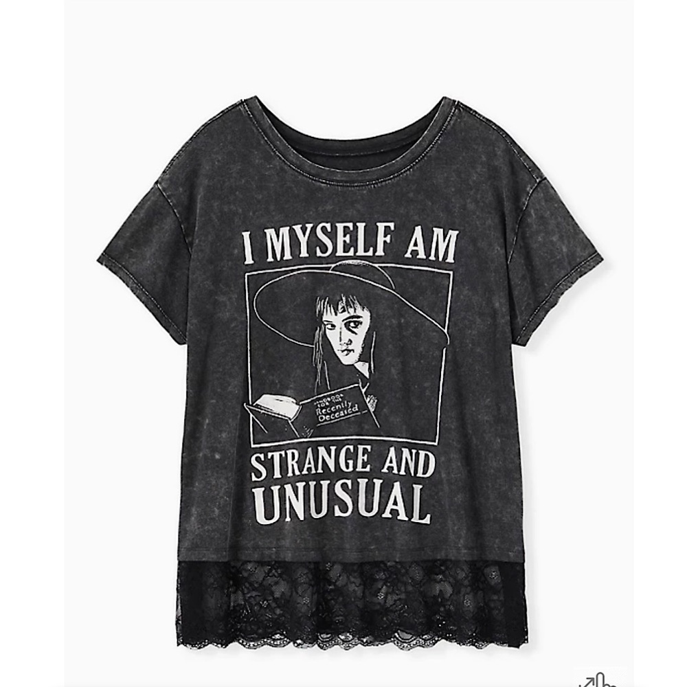 Torrid Beetlejuice Strange and Unusual crop lace tee size 1 goth punk Lydia
